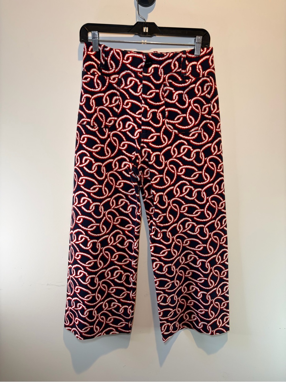 Anthropologie Maeve Navy Red White Patterned Colette Pants